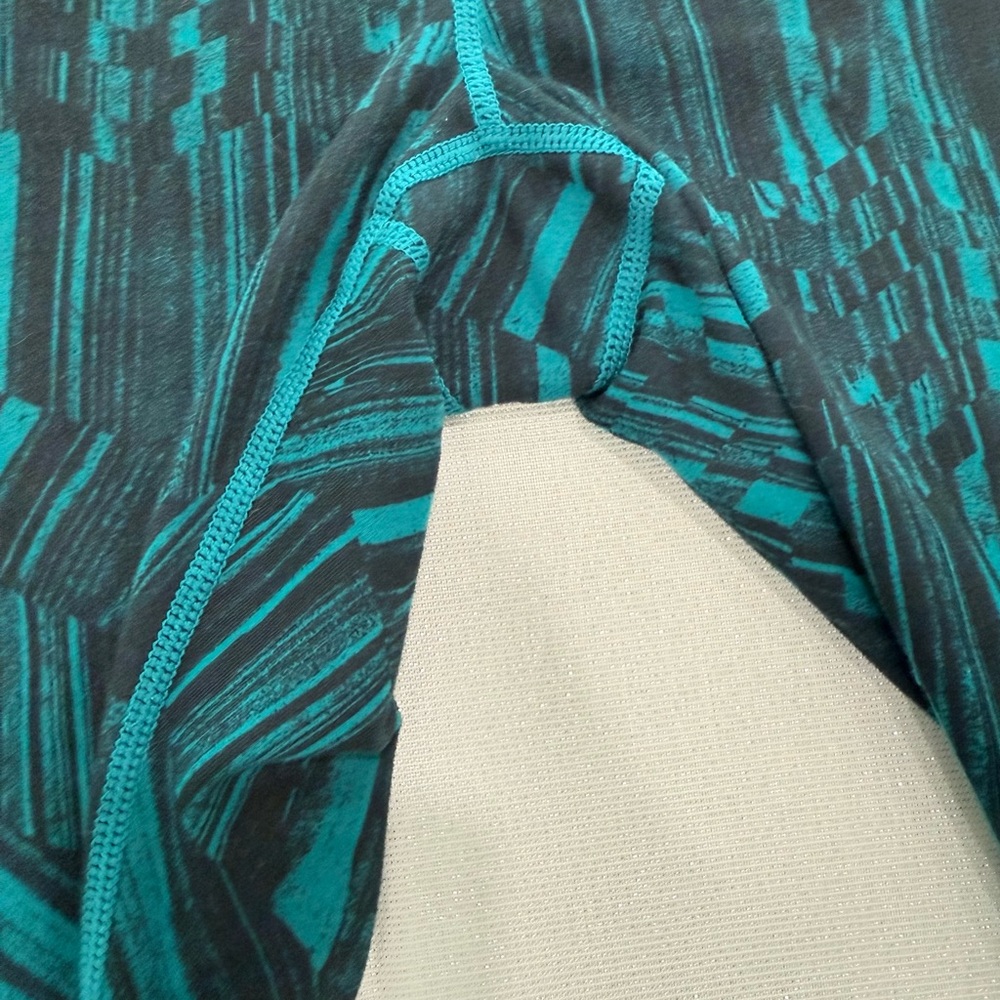 Zella Womens Teal Black Geometric Abstract Print Activewear Leggings Size Medium - Picture 2 of 5